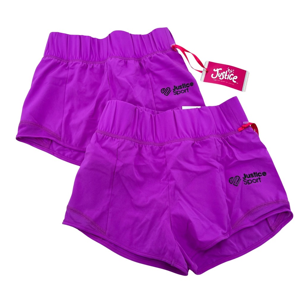 Justice Girls 2PK Running Shorts Purple Size S 7/8 Athletic Gym 602773 NWT